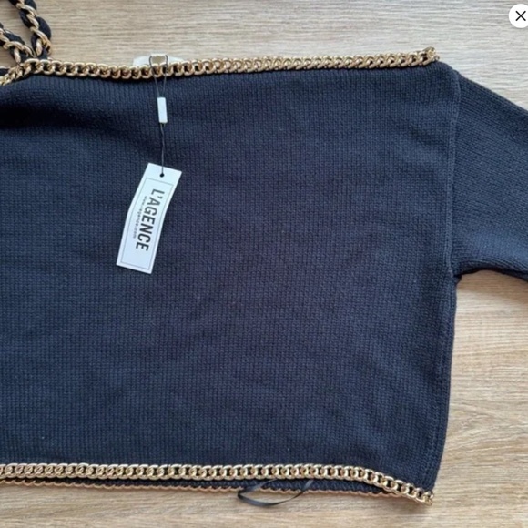 🍂NWT L’AGENCE Jayden Chain Embellished Black & Gold Sweater - Picture 5 of 8
